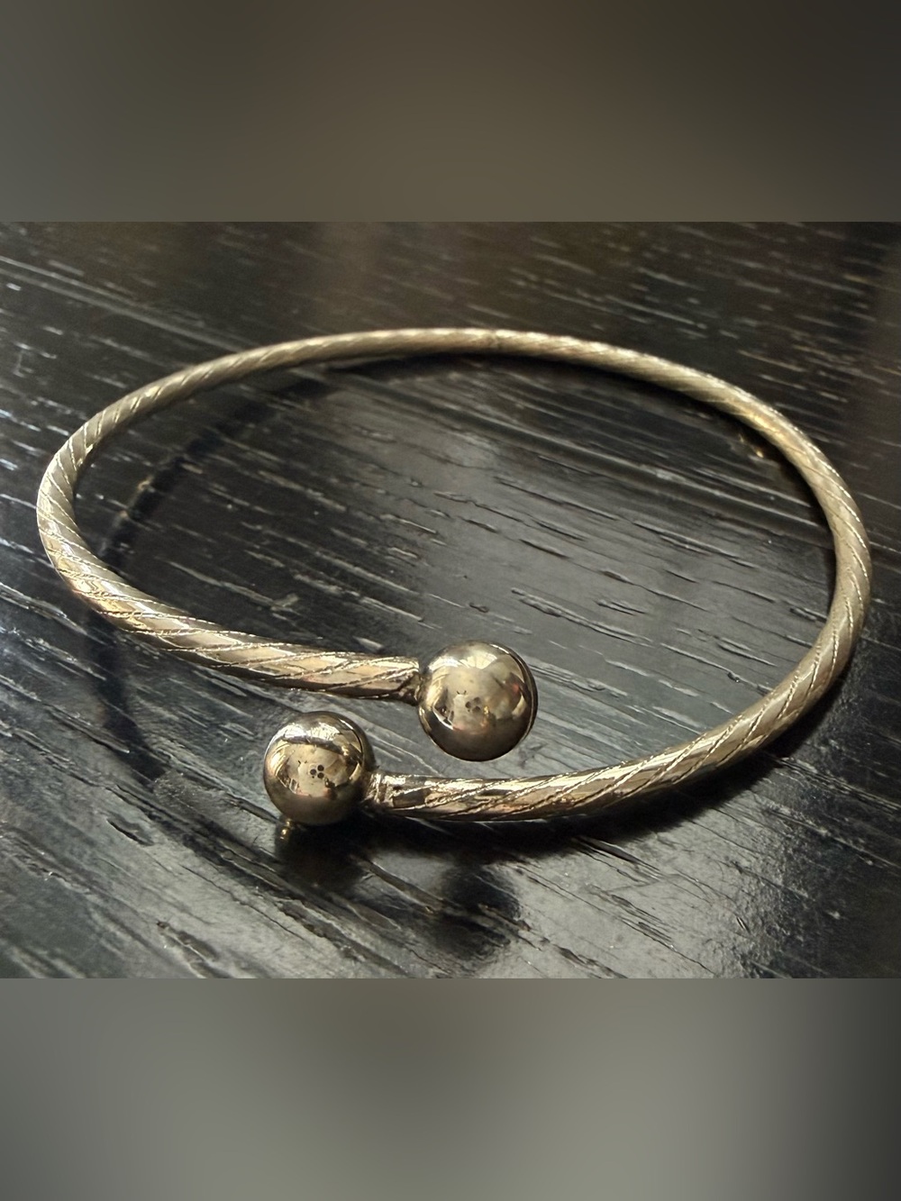 Vintage Twisted Texture Open Cuff Bangle Bracelet with Ball Ends